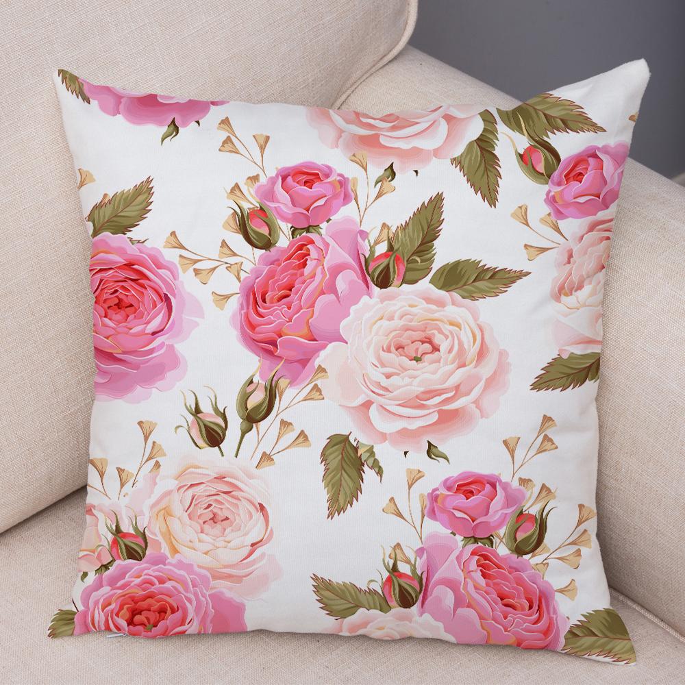 Nordicstyle Roses and Birds Cushion Cover Double Print Decor Plant Pillow Case Soft Plush Pillowcase for Sofa Home Children Room