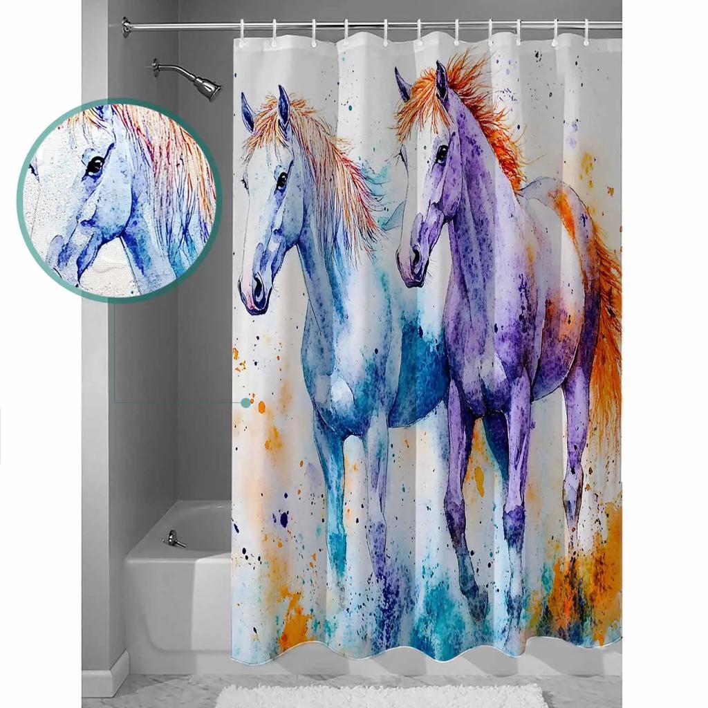 Aquarell Pferd Duschvorhänge Wasserdichte Badvorhänge Heimdekoration Moderner Luxus Badezimmervorhang
