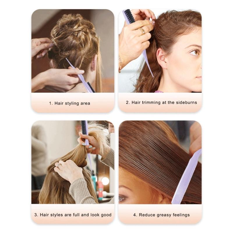 Nylon Bristles Teasing Hair Brush Slick Back Hair Brush with Rattail Pick Teasing Hairbrush for Sectioning and Parting
