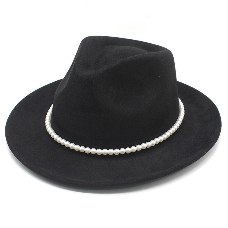 European and American new pearl accessories suede top hat western cowboy hat fashion versatile big brim sunshade jazz hat