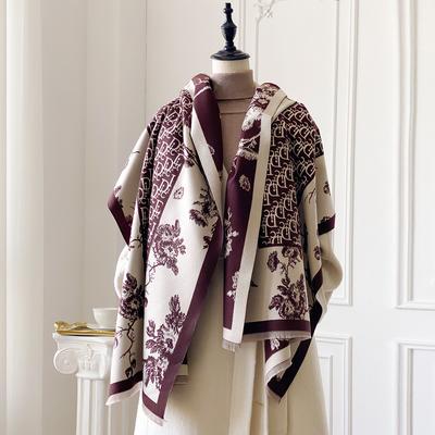Winter Luxury Women Two-Sided Jacquard Scarf Cashmere Warm Shawl Outdoor Coldproof Windproof Blanket Pashmina Elegance Scarf