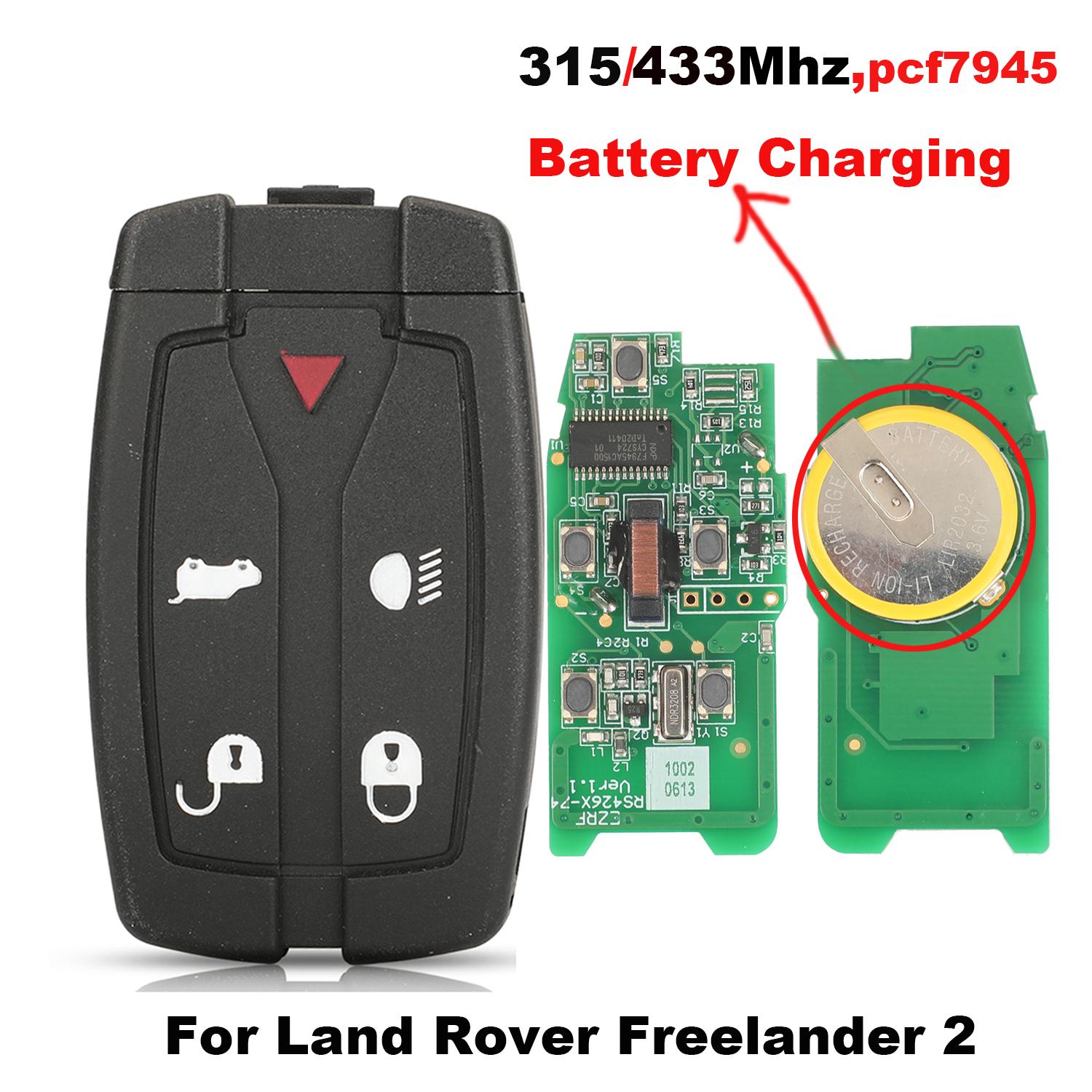 jingyuqin Remote 315/433Mhz pcf7945 Car Key For Land Rover Freelander 2 Discovery Control Smart Key Battery Charging With Logo 315mhz