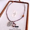 Leather Wood Beads Beaded Leaves Hollow Pendant Necklace Retro Ethnic Style Sweater Chain Simple Versatile Item Decoration