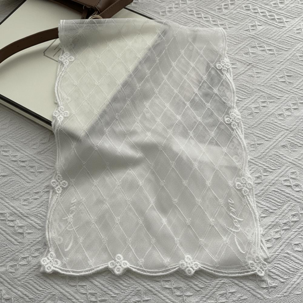 Versatile Retro Women's Lace Scarf Long Solid Color Female Headscarf Embroidered Flower Korean Version Sunscreen Shawl for Women
