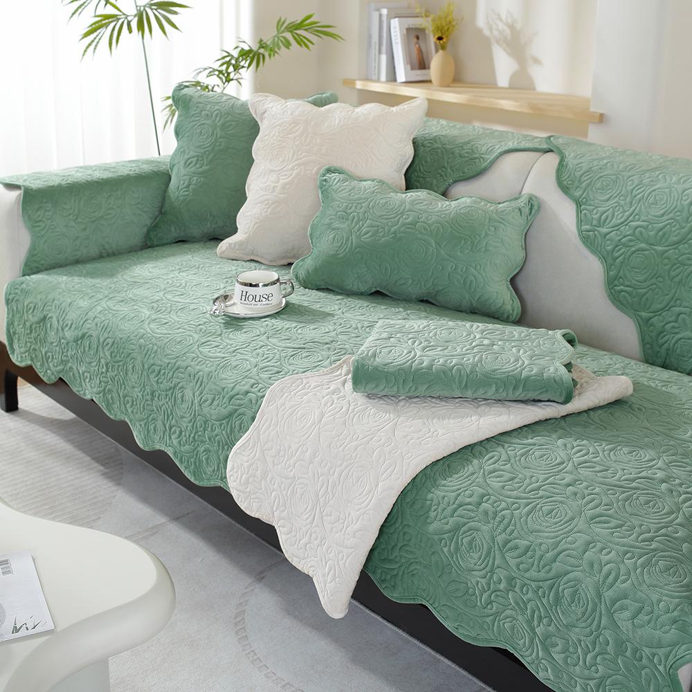 Dutch Velvet Rose Embroidery Solid Color Sofa Cushion Simple And Modern Combination All-Inclusive Universal Sofa Cover Skin-Friendly And Non-Slip