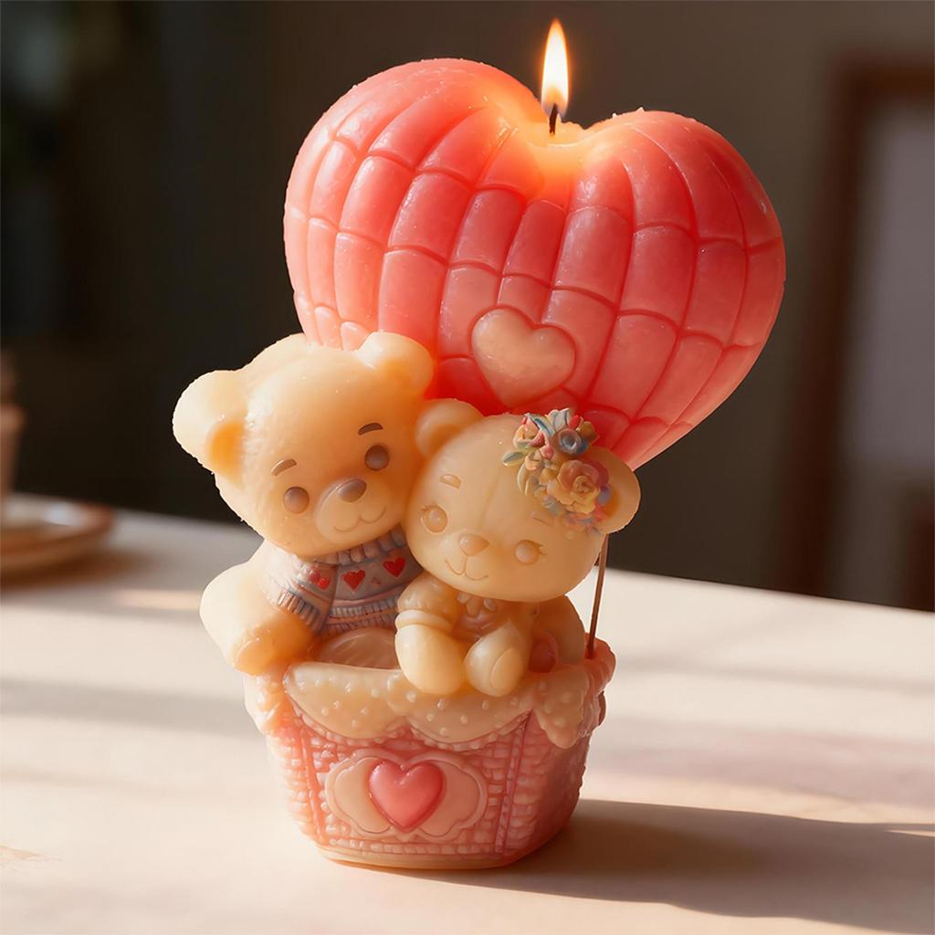 Bear Candle Mold 2 Pieces Romantic Making Mould 3D Stereo Bear Shape Silicone Candle Molds For Dating DIY Holidays Wedding