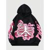 Unisex Streetwear Hoodie With Skeleton Print Loose Fit Casual Pullover Men Women
