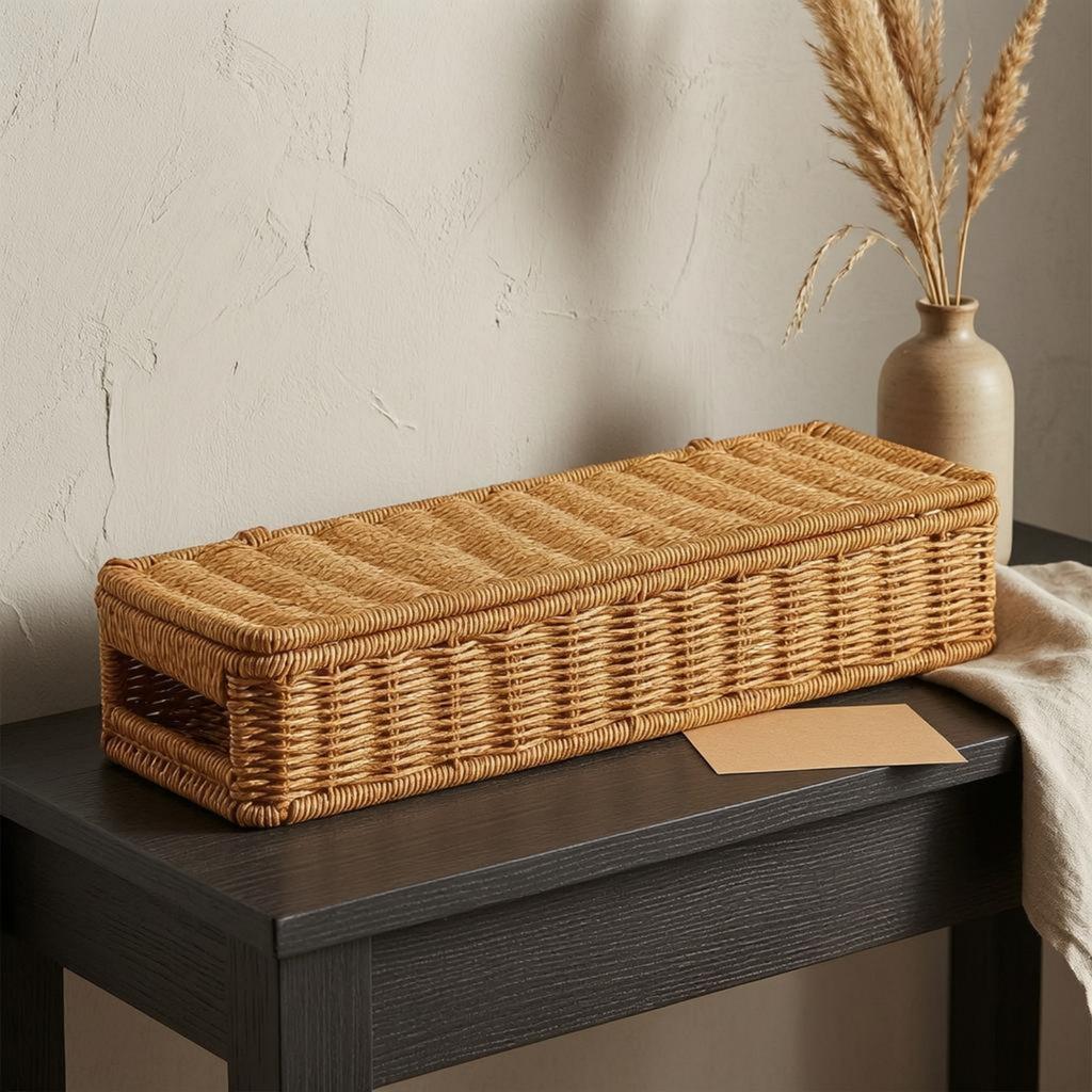 Rattan Storage Box with Lid Decorative Rattan Storage Box Lidded Wicker Basket Multi-Purpose Natural Wicker Organizer