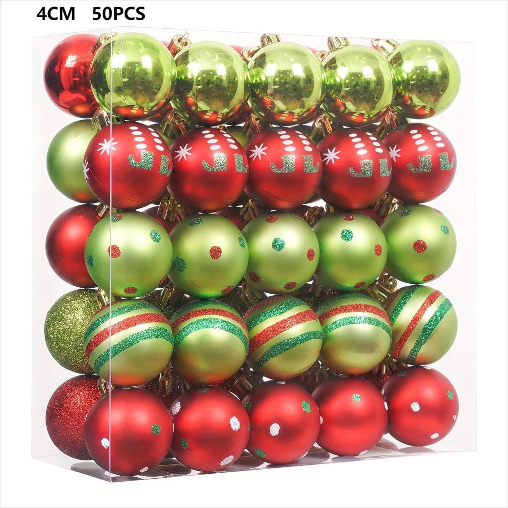 50Pcs Christmas Ball Decoration Red Green Painted Xmas Ball Ornaments Set 40Mm Hanging Xmas Ball For Holiday Atmosphere Decor