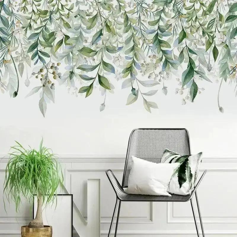 

Настенные модные декоративные наклейки Зеленые растения Листья Тропические настенные наклейки Наклейки ПВХ Декор для дома Комнаты Фреска Съемный аксессуар A