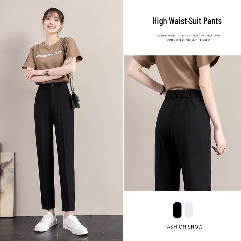 

Women s High Waist Slimming Black Cigarette Pants - Spring/Summer 2026 Collection, Petite, Cropped, Straight Leg, Casual Drape Style. S (Below 95 lbs)