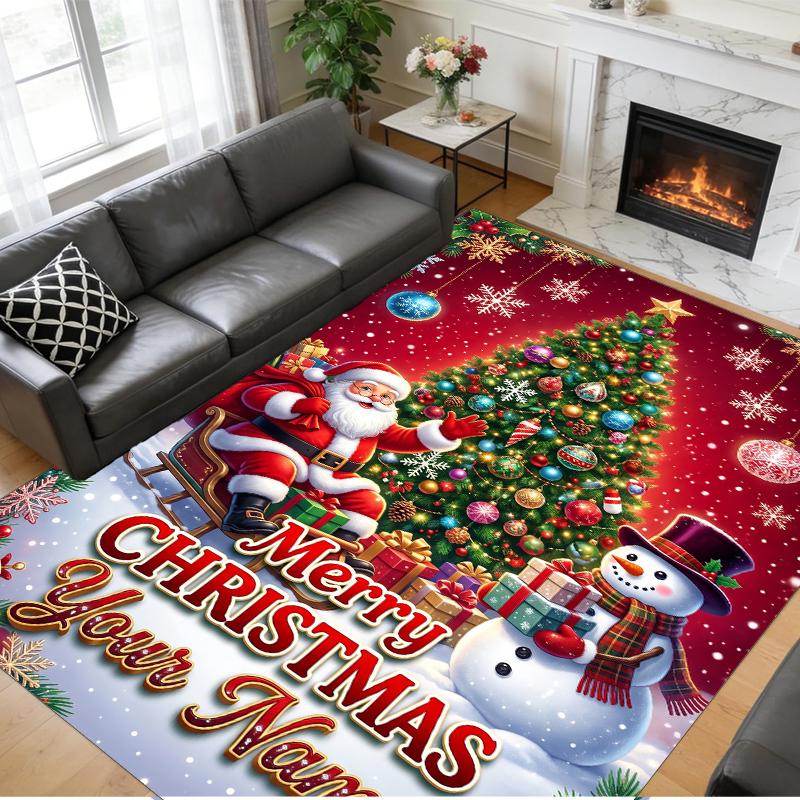 Christmas Custom Name Printed Square Area Rug Soft Non Slip Floor Carpet For Bedroom Holiday Gift