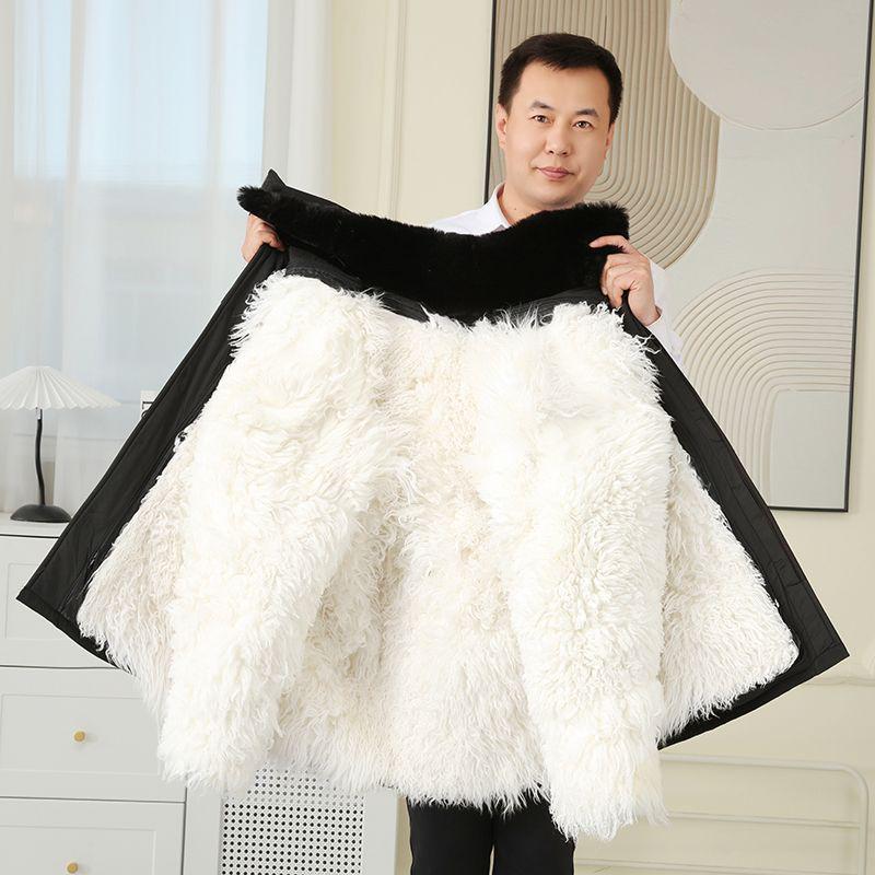 Herren Schaffell gefütterte Lederjacke - Warmer verdickter Leder Wollmantel