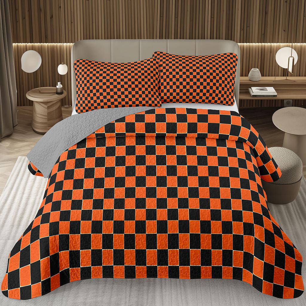 Retro Karierte Tagesdecke Twin Queen Vintage Ausgefallen Geometrisch Karomuster Gestepptes Bettwäscheset Schachbrettmuster Gitter Wendbare Tagesdecke Set