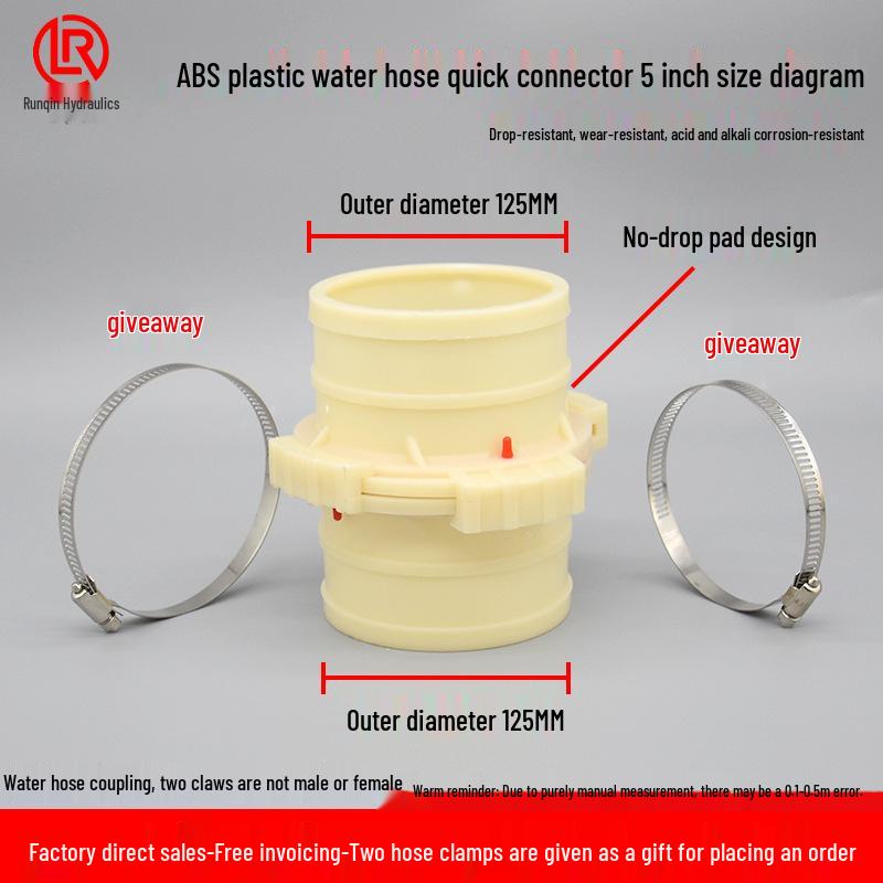 Durable ABS Plastic Quick-Connect Water Hose Connector, Corrosion & Drop Resistant, Available in Sizes: 1, 2, 3, 4 Inch.