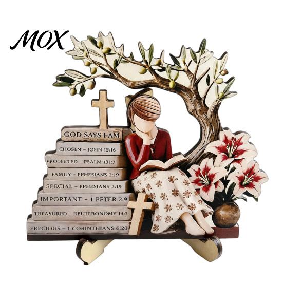 Statua di Bambina in Legno per Libreria Statuetta da Lettura, Statua Stabile Stile Pastorale Decorazione Squisita da Scrivania Decorazione, Ornamento Artistico Curativo,