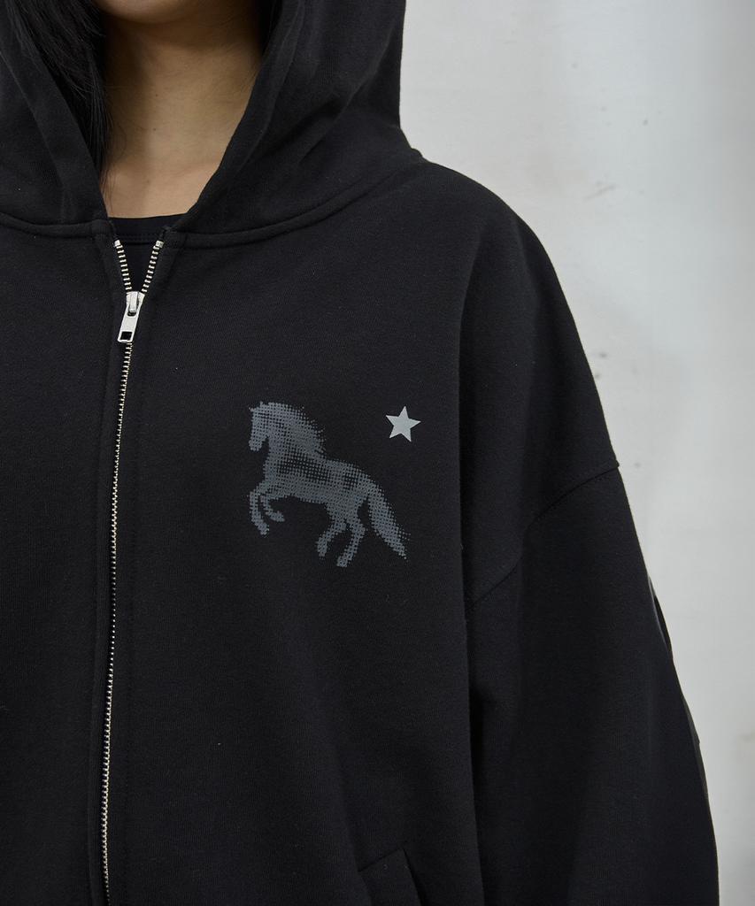 41Pray Midnight Horse Zip-Up Hoodie / Black