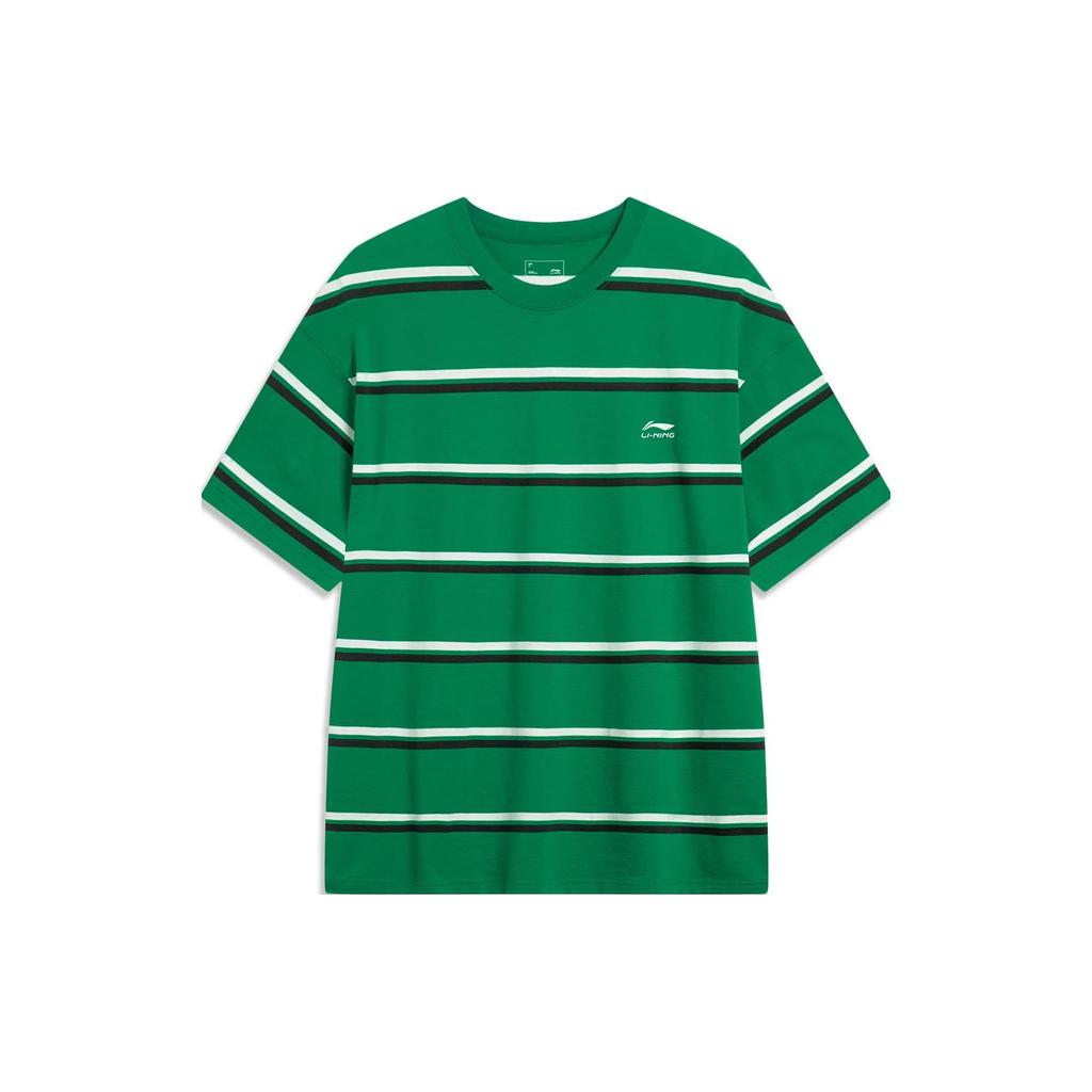 Li-Ning Striped Loose T-Shirt Unisex Tops Forest-Green AHST597-1
