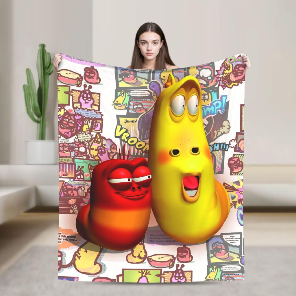 Kvalitní měkká deka s kreslenými larvami, přehoz na postel, zimní piknik, pohovka, postel, vtipné přehozy