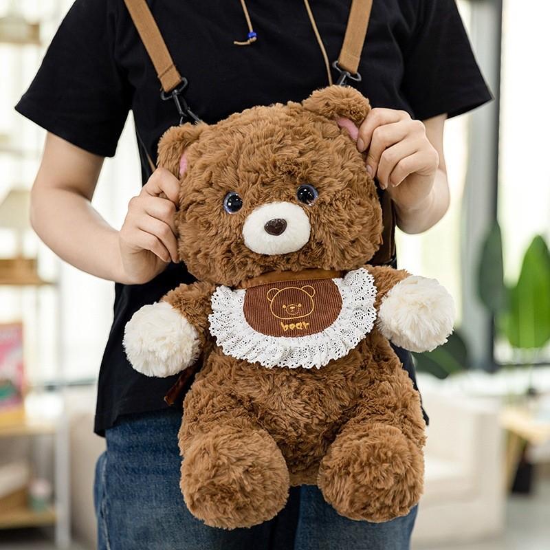 Lace Cute Scarf Teddy Bear Plush Toy Backpack With Detachable Shoulder Strap