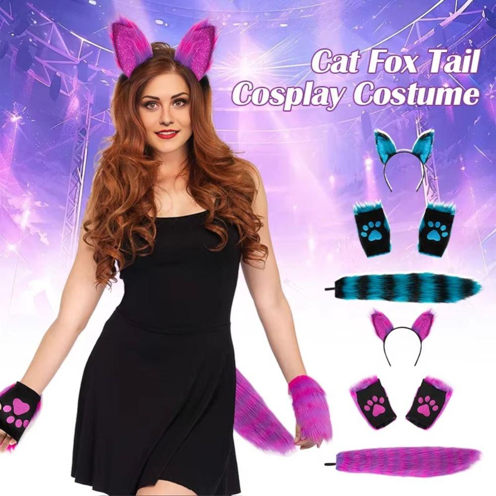 Sada kočičích uší na čelence Kočičí žena Plyšové Halloweenové převleky Sladké Cosplay Pokrývka hlavy Představení