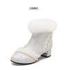 Fashion 2025 Autumn Winter New Elegant Beaded Rabbit Hair Women's Ankle Booties Lace Lady Boots Printed Cheongsam Hanfu Femme Dress Shoe