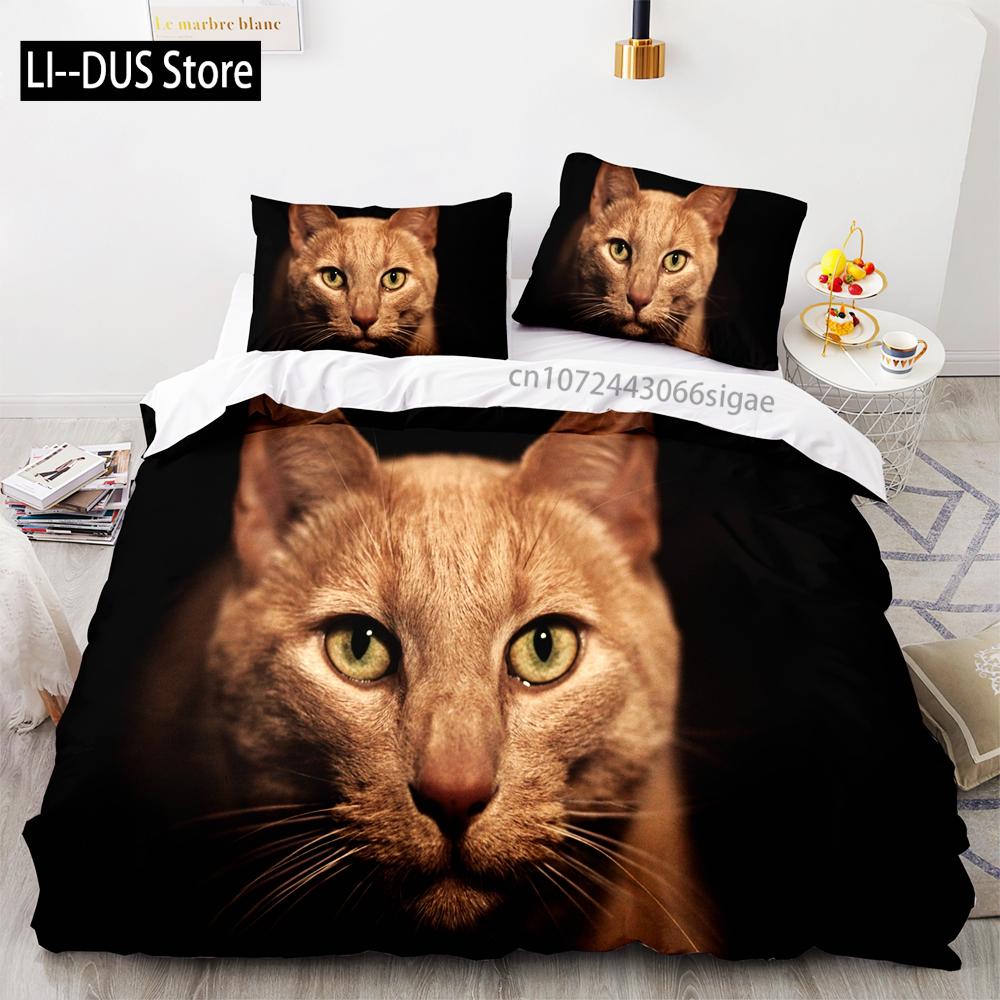 Svart katt Sängkläder Set Enkel Tvilling Full Queen King Size Söt katt Sängset Vuxen Barn Sovrum Påslakan Set 3D-tryck Husdjur 048