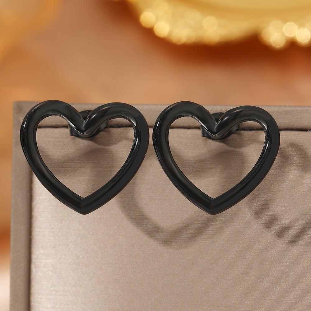 Stainless Steel Earrings Simple Fashion Three Colors Available Cutout Heart Design Earrings For Women Zircon  Anniversary Gift