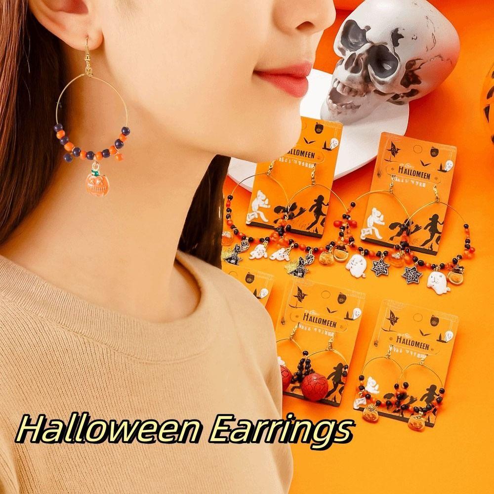 Circle Halloween Earrings Beads Ghost Dangle Earrings Fashion Pumpkin Hoop Earrings  Girls