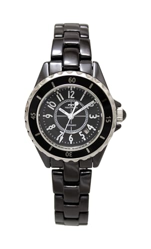 

TECHNOS Women s Watch T9934TB, Ceramic, Lightweight, Scratch-Resistant, Quartz Movement, Date Display, Black Dial, Stylish Gift for Birthdays and Anni