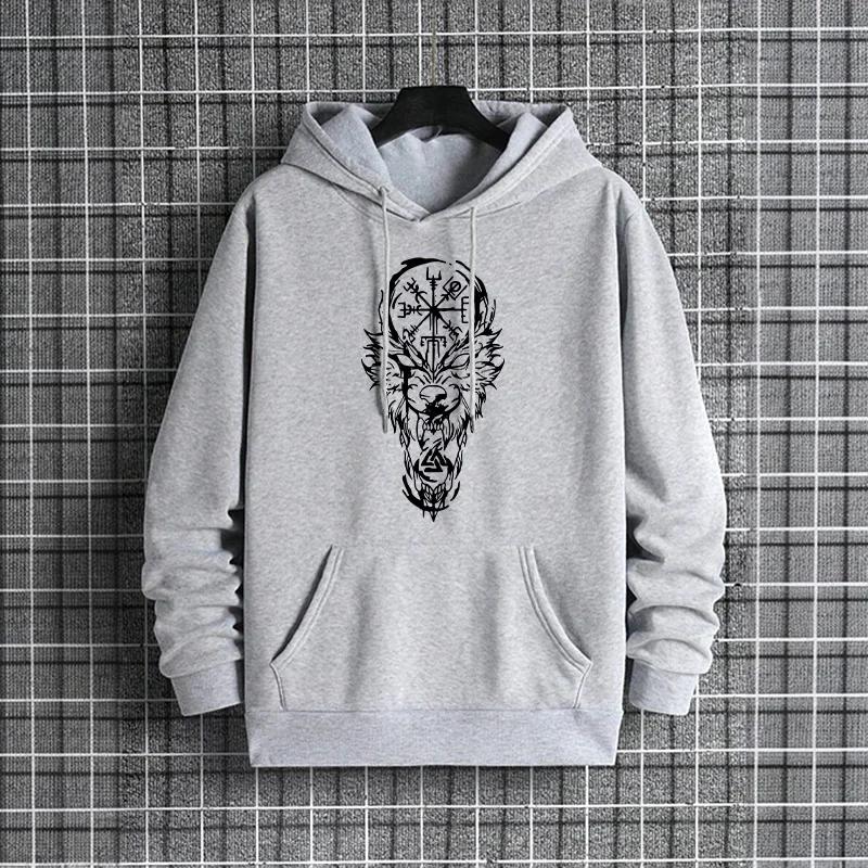 Ancient Wolf Totem Print Mens Hoodies Urban Streetwear Fashion Hip Hop Hooded Sweatshirt Male Trendy Casual Hoody Autumn Winter