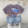 Jungen Sommer Dinosaurier Print Kinder Kurzarm Set Modisches und Vielseitiges Jungen Baby Sommer Zweiteiler