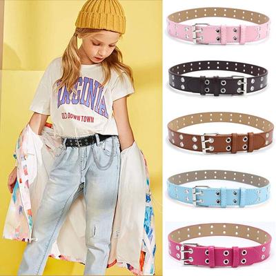 Casual Punk Waistband PU Leather Solid Color Waist Belts Double Holes Metal Pin Buckle Decoration Belt Children
