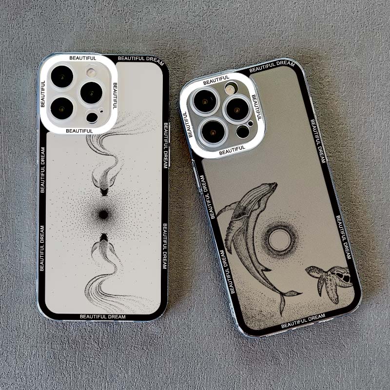 Ocean Whale Jellyfish Hand Painted Pattern Clear Phone Case For iphone 14 11 12 13 15 Plus Pro Max 7 8 Plus SE2020 X XR XS Cover