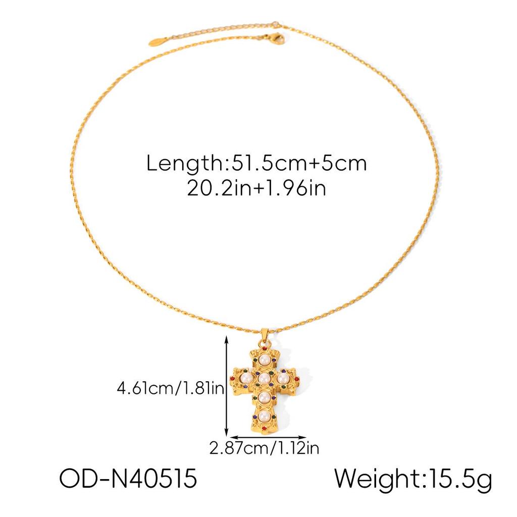 Heiß verkaufende französische Edelstahl-Kreuzkette mit Zirkon- und Perlenanhänger