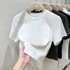 Summer Solid Color Spice Girl White Short-sleeved T-shirt Women's Korean Version Versatile Slim-fitting and Thin Round Neck Tight Bottoming Shirt
