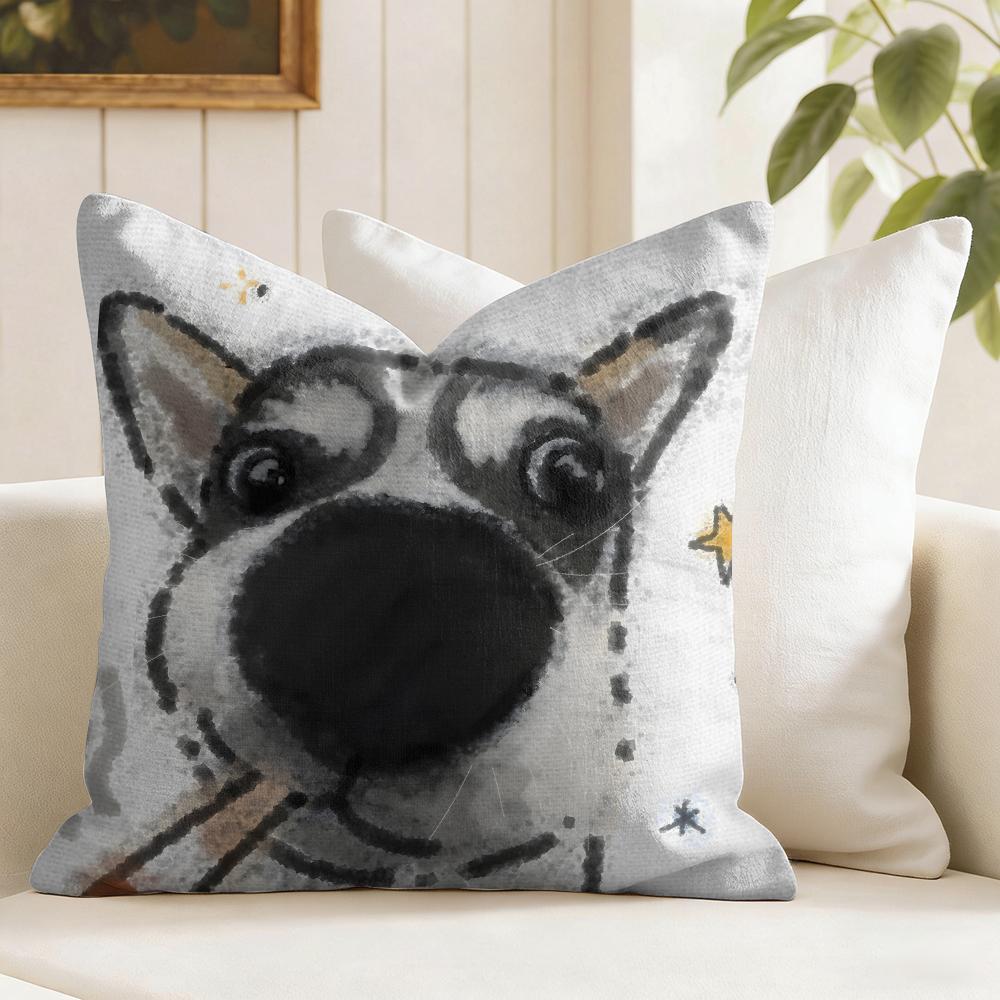 Cute Funny Puppy Cushion Cover Eco Linen Pillow Case DoubleSided Print Breathable Durable Zipper Home Decor Gift