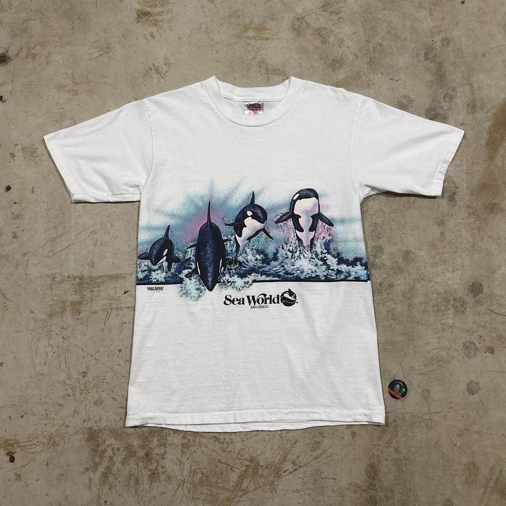 Vintage 1989 Sea World San Diego Wrap around Print Size L Unisex T-Shirt