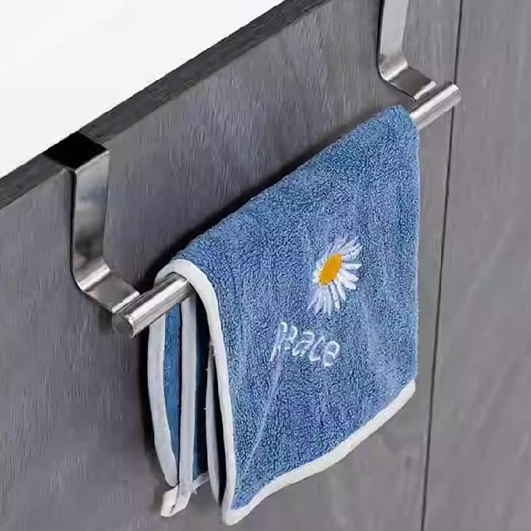 Towel Bar with Hook for Home Bathroom Kitchen,Stainless Steel Towel Hanger Over Cabinet Towel Rack Storage Organizer