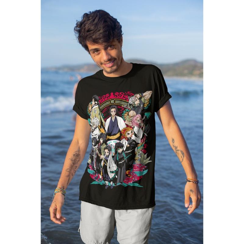 2026 Hot Sale Demon Slayer Hashira Anime Characters Graphic T-shirt Men Women Vintage Manga Cotton Short Sleeve Oversized Fan Streetwear Tops