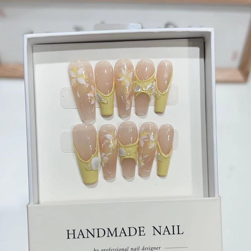 Pure Hand-wearing Nail Fake Nail Patch French Hand-painted Akiya Small Flower Shell Manicure Removable Nail Patch