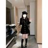 Velvet dress women's long-sleeved small black dress new single-breasted design waist and thin temperament