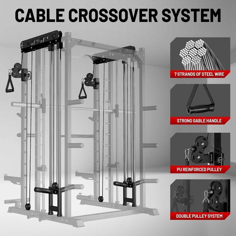 Smith Machine for Home Gym, Multi-Function M12 Power Cage with Cable Crossover System, Squat Rack with Smith Bar, Customized