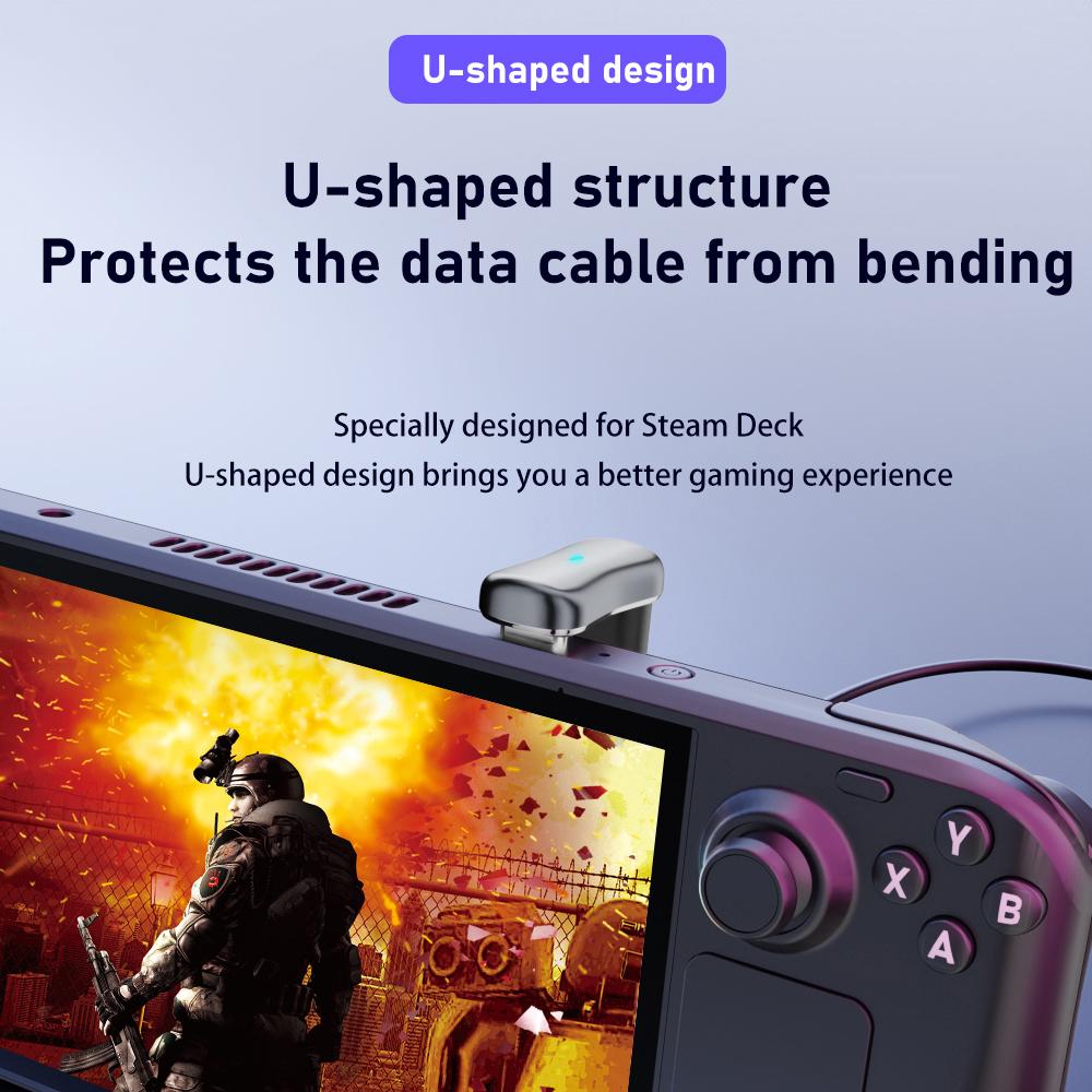 180 Degree Angle 2-in-1 Extension Connector Right Angle Type-C USB C Adapter for STEAM DECK/Switch/ASUS Rog Ally