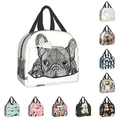 Fransız Bulldog Yavrusu Yüzlü Yalıtımlı Öğle Yemeği Çantası İş Okul için Frenchie Yeniden Kullanılabilir Termal Soğutucu Öğle Yemeği Kutusu Kadın Çocuk