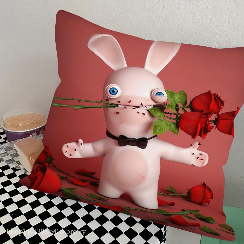 Cartoon Raving Rabbids Spiel Kissenbezug Quadratisches Kissen Schlafzimmer Sofa Freizeit Komfort Kissen Auto Wohnzimmer Heimdekoration