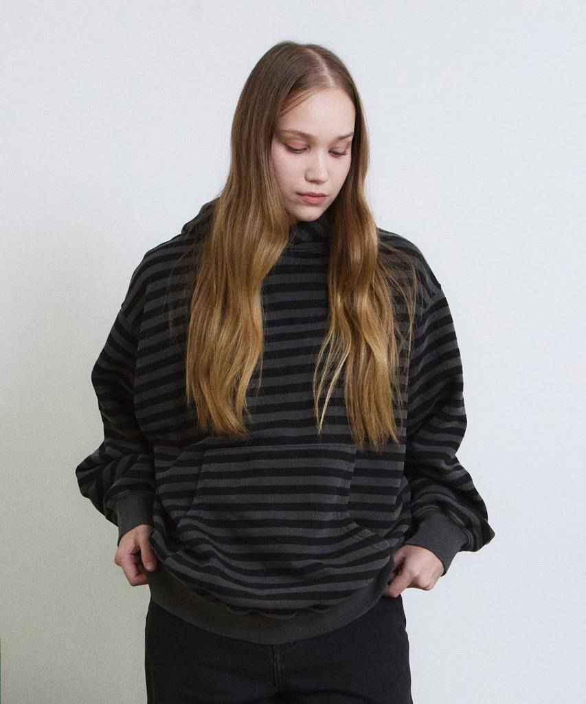 PIGMENT Dyed Stripe Line Hoodie (Charcoal)