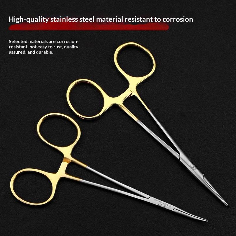 Dental Multifunctional Hand Tool 12.5Cm Stainless Steel Hemostatic Forceps Medical Curved/Straight Tip Cutter Tool