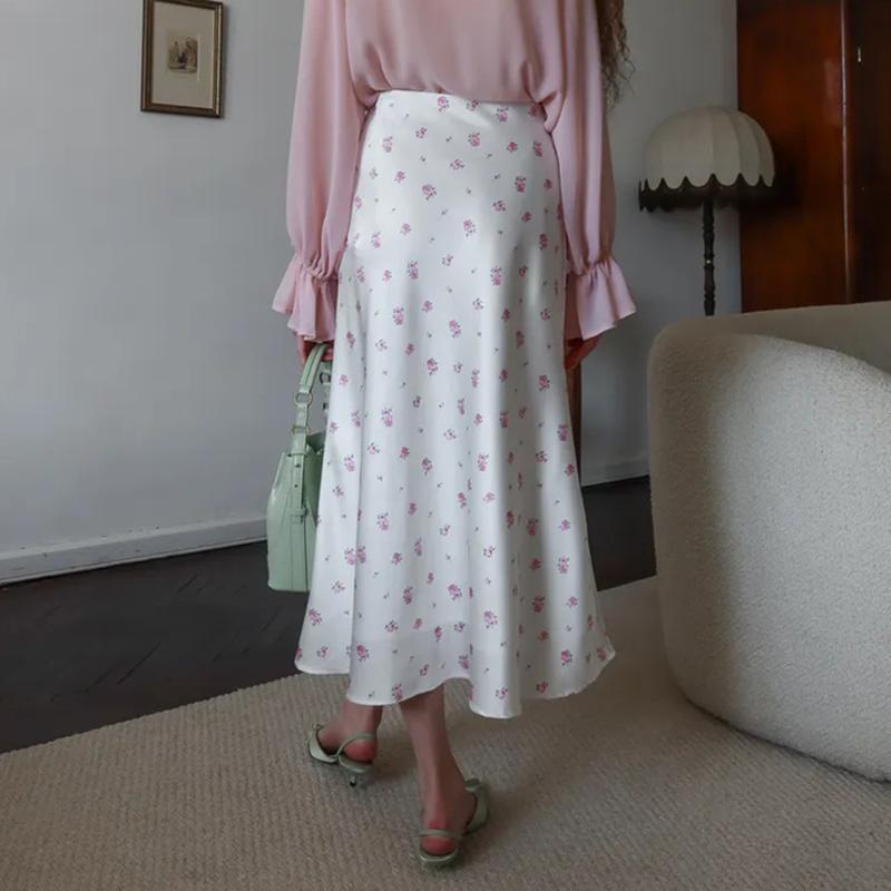 2026 Satin Printed Skirts Women High Waist Long Skirts Summer Midi A-line Skirts Women Office Elegant Women's Loose Skirts