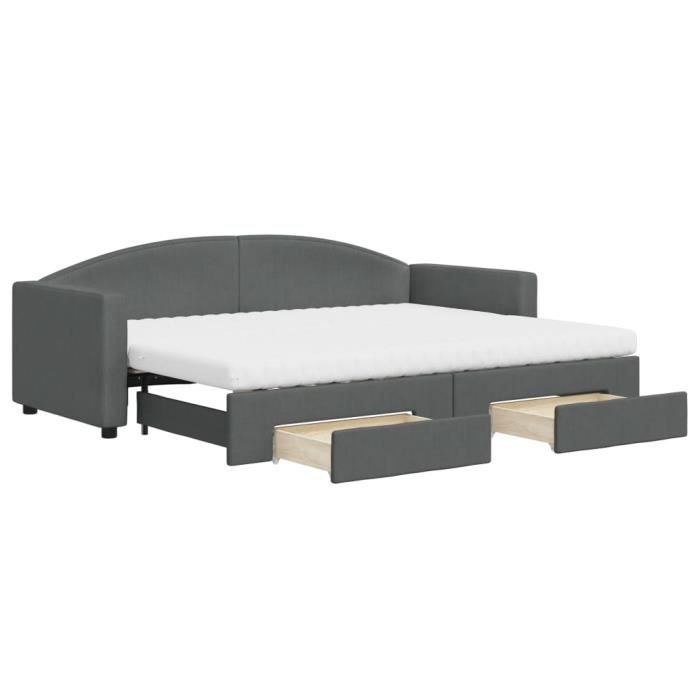 VidaXL Lit de jour avec gigogne et tiroirs gris foncé 80x200 cm tissu 3197238